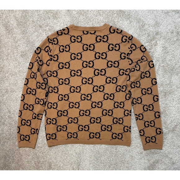Gucci Wool Jacquard Crewneck Sweater Camel Size XL - Picture 2 of 4